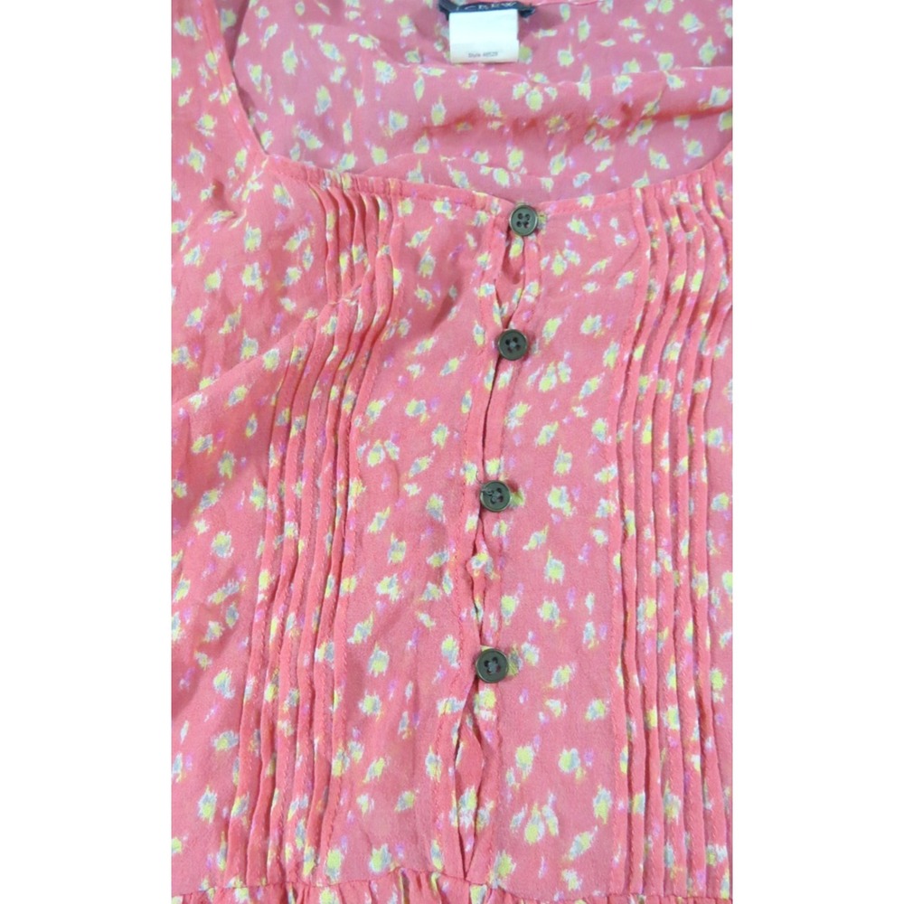 J.Crew 100% Silk Blouse Women Small Pink Floral Peplum Pintuck Ruffle Sleeve Top - Picture 5 of 8